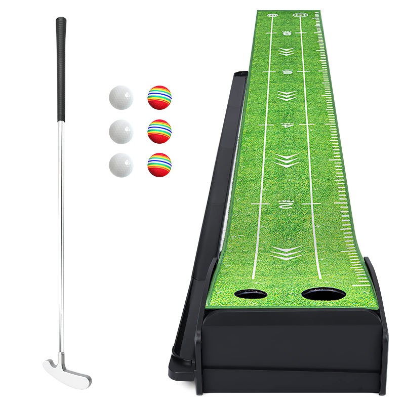 Losbenco Golf Putting Green Mat with Putter and 6 Golf Balls  Golf Putting Practice Mat Equipment with Auto Ball Return System for Home Office Backyard Indoor Outdoor Use